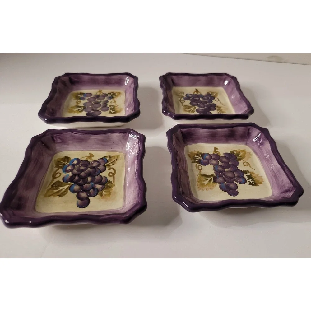 Vintage Ceramic Trinket Dish Set: Hand Painted‎ Merlot Grapes